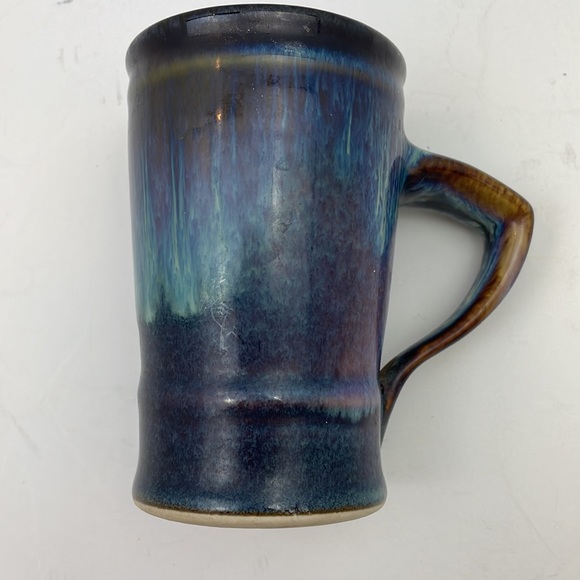 Vintage Unmarked Cobalt Blue Brown Glazed Pottery Mug - Picture 7 of 10